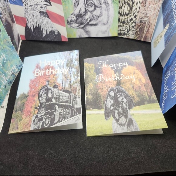 Hand Crafted Set of 9 Original Art Assorted Nature Birthday Cards - Picture 6 of 8